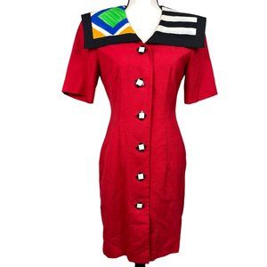 Vintage Jennifer Jeffries Dress 80s Art to Wear Sailor Collar Red Size 6